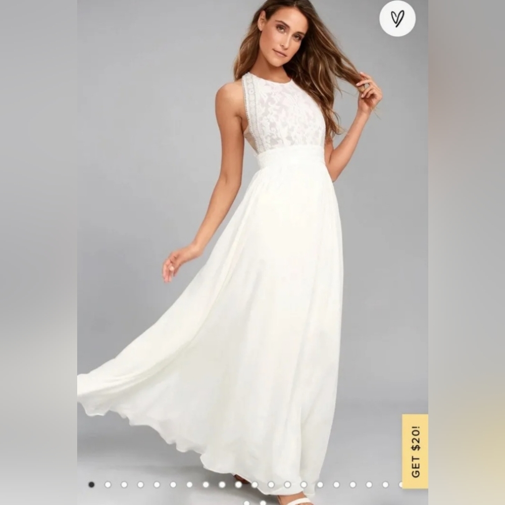 Lulu's Forever and AlwaysWhite Lace Maxi Dress S